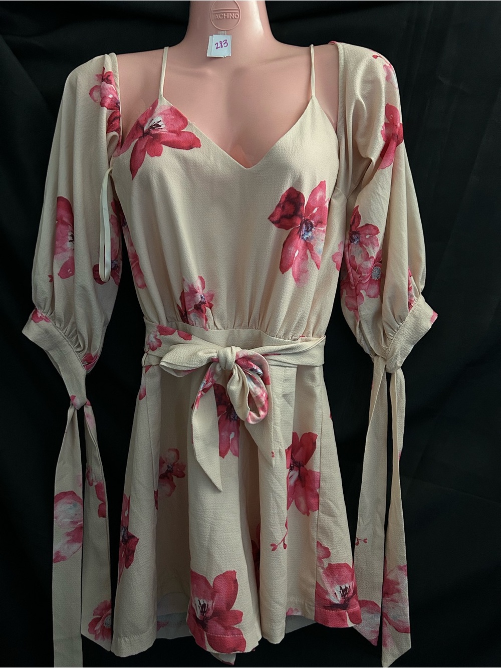 Angel Biba Floral Tie-Sleeve Cream & Pink Romper SZ 10